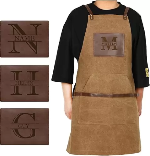 Personalized Custom Engraved Name Man Apron With Leather Pocket For BBQ Cooking, Barbers, Chefs