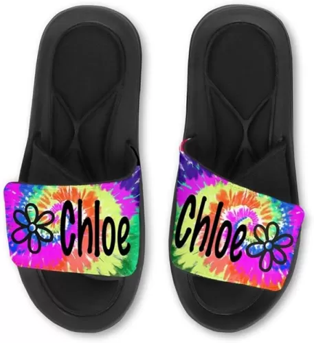 Personalized CUSTOM FLOWER Slides/Sandals/Flip Flops TIE DYE STYLE - CUSTOMIZE with your Name, Number, and/or School! Big Kids, Womens and Mens Sizes