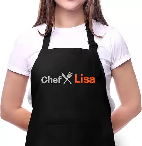 Personalized Embroidered Chef Apron for Men and Women with Custom Name Design- Custom Adult Aprons - Perfect Kitchen Cooking Accessory and Chef
