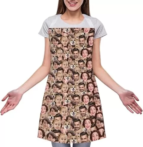 Personalized Face Apron with Pockets Custom Face Funny Aprons For Women Men Cooking Work Apron Gift For Birthday Xmas