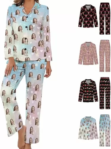 Personalized Face Pajamas for Women Girlfriends I Love My Wife Pjs Set Custom Funny Wife