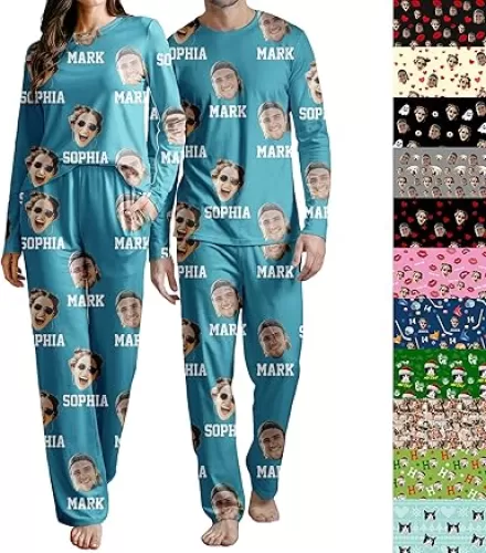Personalized Face Photo Pajamas For Family, Custom Sleepwear for Couples, Holiday Funny Pajamas for Men and Women