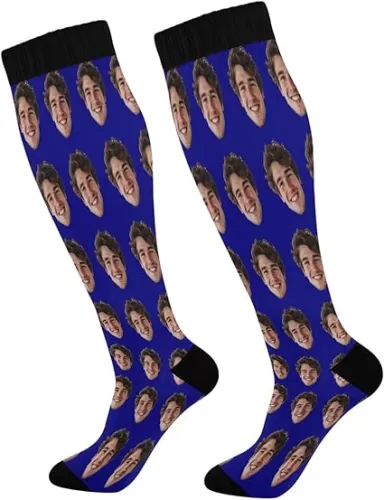 Personalized Face Socks Funny Knee High Stockings Customized Sock with Pictures Anniversary for Dad Gifts