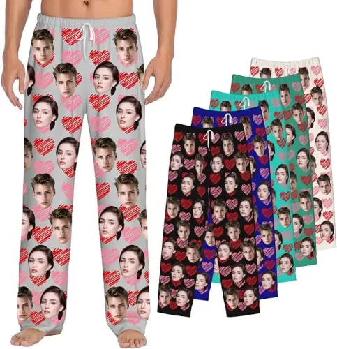 Personalized Hearts Pajamas, Custom Pajamas for Men, Customizable Gifts, Personalized Anniversary Pjs for Men