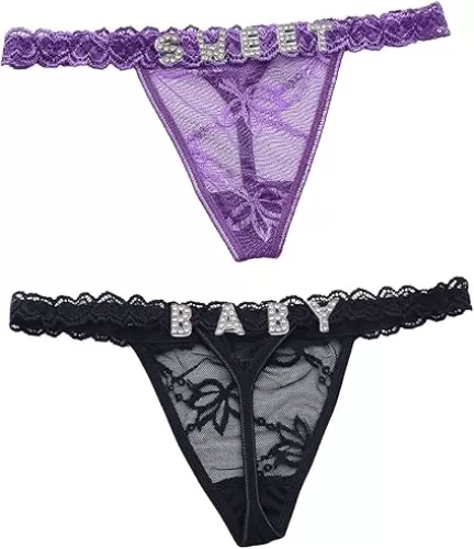 Personalized Letter Lace Panties For Women Custom Lace Thong With Name Rhinestone Panties G-String Lace Underwear Thongs