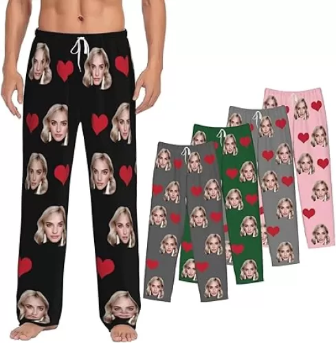 Personalized Pajamas with Photo for Men & Women, Custom Pajama Pants for Valentine