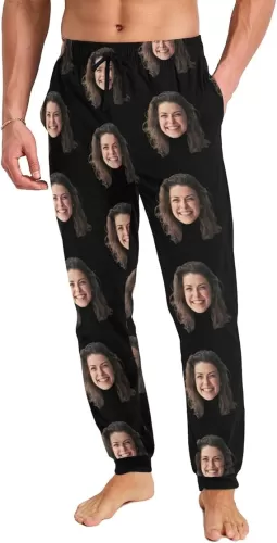 Personalized Photo Face For Mens Sleepwear Face Photo Brown Custom Pajama Pants for Gifts with Pockets