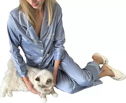 Personalized Satin Pajamas for Pet Moms - Custom Cat Mom & Dog Mom Gift - Long and Short PJ Sets - Personalized Valentine