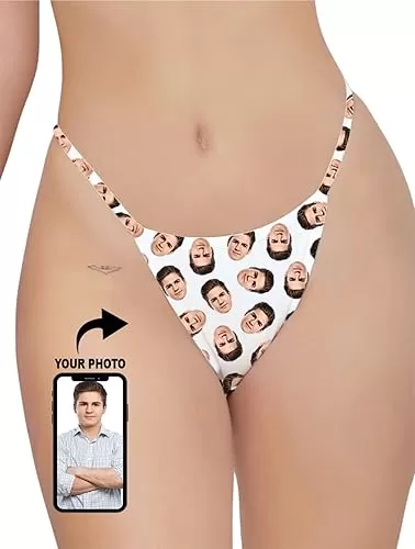 Photo Custom Personalized Thong Panties With Your Words Custom Printed, Tanga personalizada con tu foto (M)