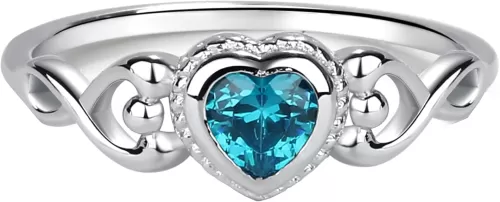 Precious Pieces Sterling Silver Simulated CZ Birthstone Baby Ring with Heart for little girls, Kids and Toddlers