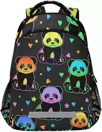 Rainbow Panda Bear Kids Backpack for Boys Girls Hearts Star Galaxy School Backpacks Preschool Toddler BookBags Kindergarten Elemetary School Bags