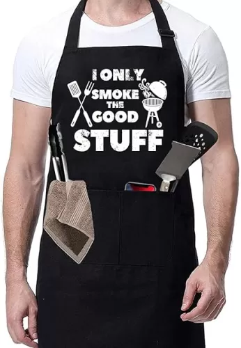 Rosoz Funny BBQ Black Chef Aprons for Men, Adjustable Kitchen Cooking Aprons for Men, Dad, Husband - Birthday, Father’s Day Grilling Gifts for Papa, Husband