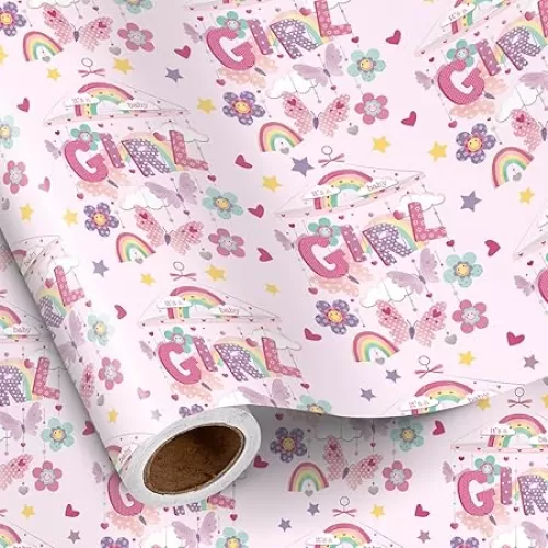 RUSPEPA Baby Girl Wrapping Paper Roll, Mini Roll, Pink It