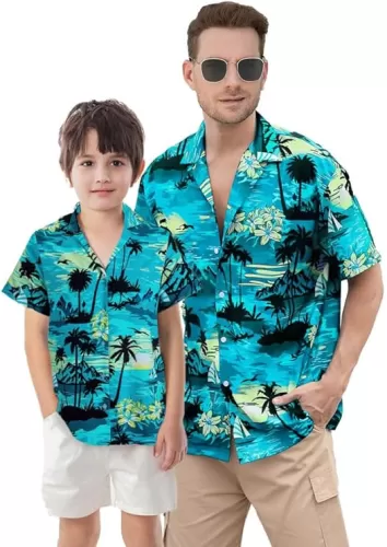 SANGTREE Short Sleeve Hawaiian Shirts Casual Floral Button Down Aloha Shirt, Dad and Son Matching Hawaiian Shirts