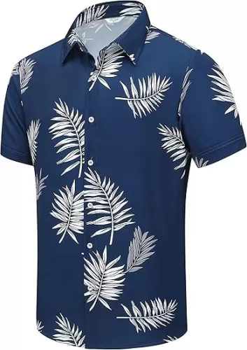SheLucki Hawaiian Shirt for Men, Unisex Summer Beach Casual Short Sleeve Button Down Shirts, Printed Palmshadow Clothing