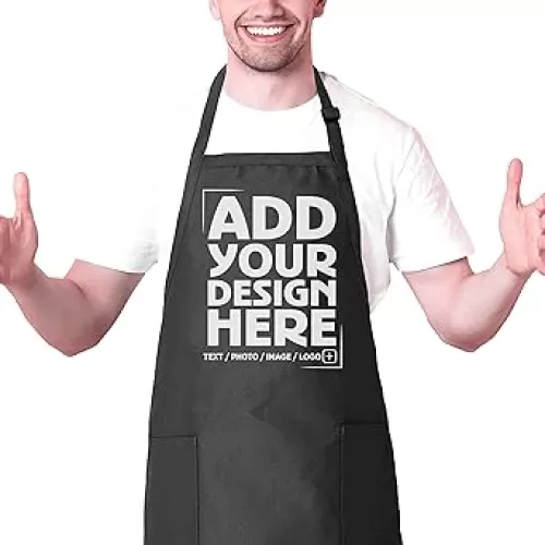 shop4ever Personalized Custom Design Your Own Adjustable Strap Cooking BBQ Baking Kitchen Apron with Pockets Gift for Cook