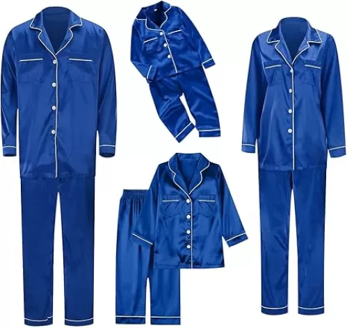Silk Stain Family Pajamas Matching Sets 2024 Button Down Shirt and Pants Silky Xmas Pjs Jammies for Family Pictures