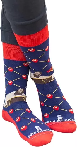 Sock Religious St. Augustine Our Hearts Are Restless Oh Lord Until They Rest On You Red and Blue Men