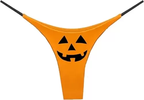 Southern Sisters Jack O Lantern Carved Pumpkin Face Underwear For Women Thong Orange