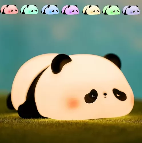 Squishy Cute Panda Night Light, Voice Controlled Light with 7 Color Modes Soft Silicone USB Charging Panda Lamp for Kids Room, Novelty Animal Night Lamp for Decor, Cool Gifts for Boys Girls