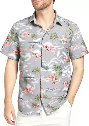 SSLR Pack Hawaiian Shirt for Men Flamingo Short Sleeve Casual Button Down Shirts Summer Beach Shirt