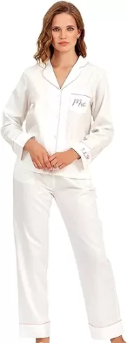 TEEAMORE Custom Womens Cotton Pajamas Set Bridal Party Bachelorette Party Embroidered Monogrammed Long Sleeve Sleepwear Pjs