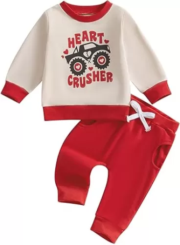 TheFound Toddler Boys Valentine's Day Outfit Black Long Sleeve Letter Print Pullover Drawstring Pant Newborn Baby Boy Clothes