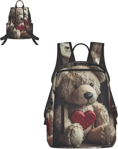 Travel Backpack for Women Men Bear Holding Heart Shape Daypack 15 inch Lightweight Computer Bag Casual Back Pack