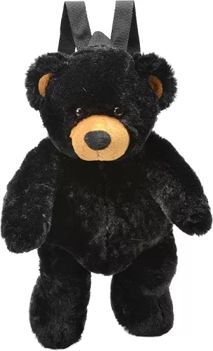Unipak 1874BK Soft Plush Black Bear Backpack with Adjustable Straps Zippered Pocket Cute Fluffy Wild Animal, 20-inch
