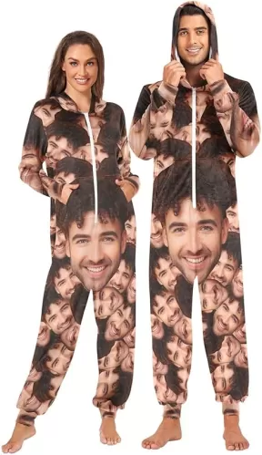Unisex Custom Face Adult Onesie Pajamas with Pockets Personalized Gifts for Women Men S