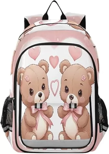 Valentine Teddy Bears Hearts Bows School Backpack for Girls-Boys Elementary School Bookbag Daypack for Kids