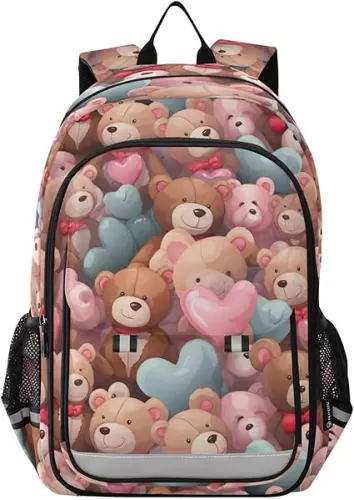 Valentine Teddy Bears Hearts School Backpack for Girls-Boys Elementary School Bookbag Daypack for Kids