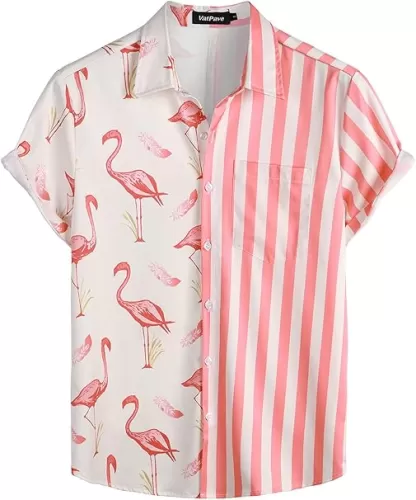 VATPAVE Mens Hawaiian Flamingo Shirts Casual Tropical Short Sleeve Button Down Shirt Summer Beach Shirts