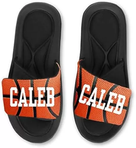 Violet Victoria & Fan Star Custom Personalized BASKETBALL Slide Sandals - Add your Name or Team!