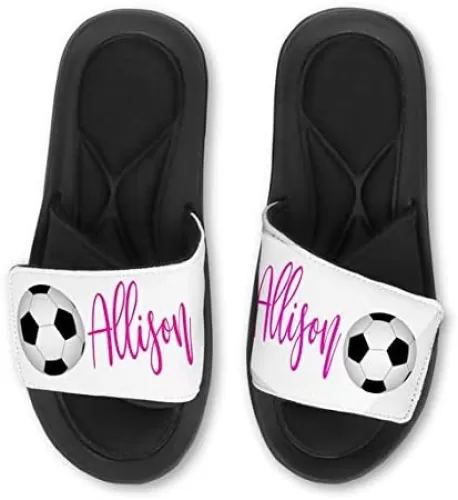 Violet Victoria & Fan Star Custom Personalized SOCCER Slide Sandals - Add your Name and/or Number!