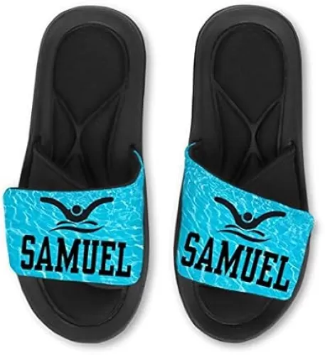 Violet Victoria & Fan Star Custom Personalized SWIMMER Slide Sandals - Add your Name or Team!