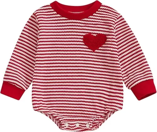VISGOGO Baby Sweatshirt Romper Striped Heart/Clover Waffle St.Patrick Day Long Sleeve Irish Onesie Jumpsuits