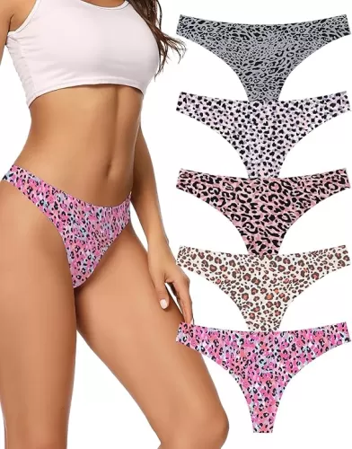voenxe Seamless Women Underwear Thongs, No Show Ladies Thong, No Line Workout Breathable Comfortable Panties, Soft Undies, 5-Pack