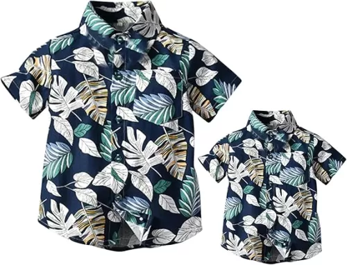 Winmany Family Hawaiian Shirts Father and Son Matching Beachwear Tropical Floral Leaves Print Tops