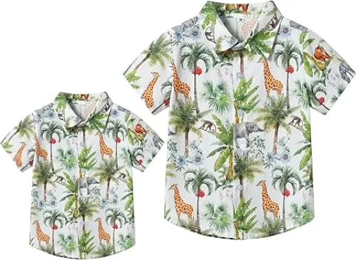 Winmany Father Son Matching Hawaiian Shirts Mens Boys Floral Beach Outfit Family Summer Vacation Short Sleeve Tops