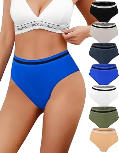 Womens Underwear High Waisted Bikini Panties Seamless High Cut Tagless Soft Ladies Cheeky Panty 7 Pack