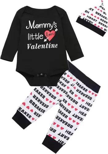 Yruiz 3PC Baby Boys' Mommys' Little Valentine Heart Breaker Outfit Long Pants with hat