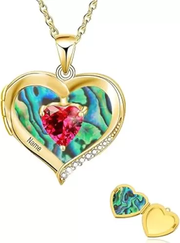 10K 14K 18K Solid Gold Photo Locket Mother Necklace with 1-6 Birthstone, Personalized Mom Name Heart Locket Necklace That Holds Pictures Jewelry Gifts for Women, Mother