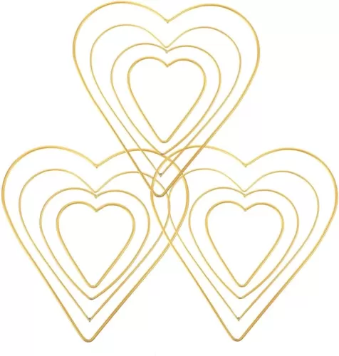 12pcs Love Hoop Heart- Shaped Heart Metal Wreath Frames Ornament Crafts Macrame New Year Party Decoration Love Ring Gold Picture Frames Decorative Iron Wedding Hanging Ring