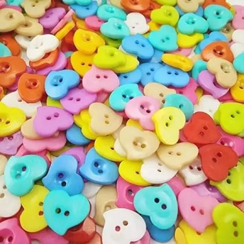 15mm Plastic Heart Buttons with 2 Hole Buttons, Mixed Acrylic for Sewing, Scrapbook, Embellishment, Crafts, Knitting, Cardigans, Curtains Decoration, 100pcs