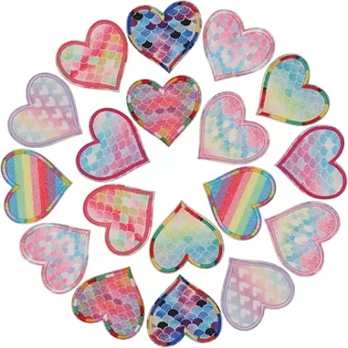 18pcs Colorful Glitter Love Heart Iron on Patches Embroidered Motif Applique Decoration Sew On Patches Custom Patches for DIY Jeans, Jacket, Kid