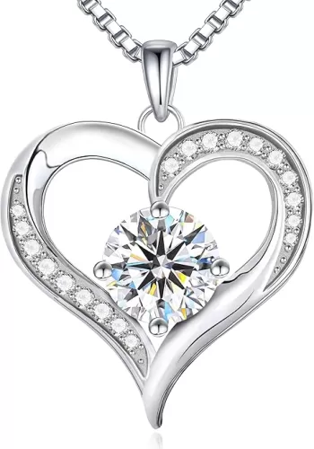 1CT Moissanite Necklace for Women, 925 Sterling Silver Heart Necklaces, Perfect Birthday Gifts for Women, Mothers Day Gifts