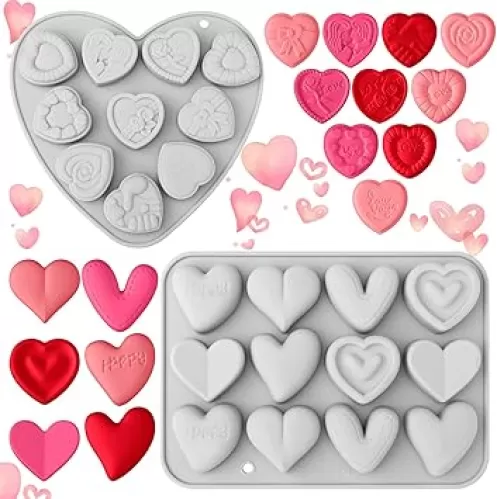 2 Pack 3D Valentine Heart Candle Silicone Mold for Soap Craft 22 Holes Heart Shape Molds for Epoxy Plaster DIY Gift Supplies for Wedding Anniversary