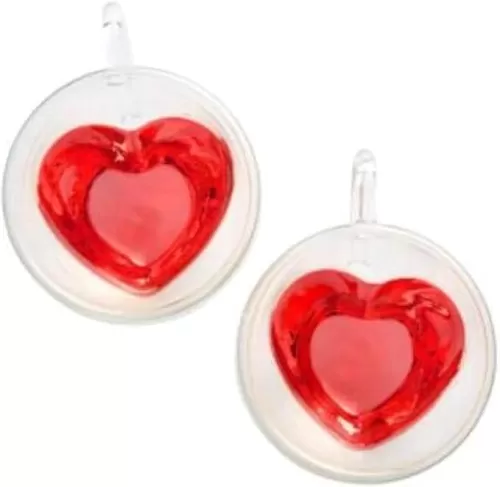 Cool Cook 2 Pack Heart Shaped Double Walled Insulated Glass Coffee Mugs or Tea Cupsï¼ŒBeautiful Heart Shape, Thermo Insulated Premium Quality Borosilicate Glass, Set of 2 (8.5 oz, 240 ml)