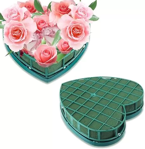 2 Pack Large Floral Foam Blocks Heart Shaped Floral Bricks with Suction Cup Tray, 11.8 x 12.6 inches Green Florist Sponge Flower Mud for Wedding Party Valentine’s Day Decor Floral Arranging Supplies